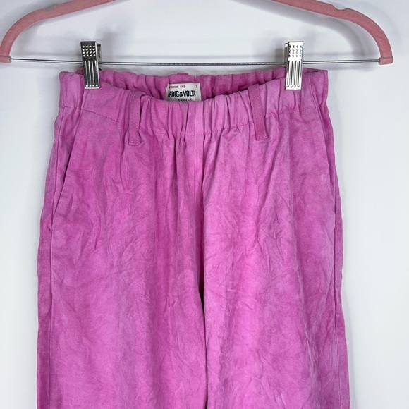 Zadig & Voltaire Pink Leather Pants Parfait Crinkled Suede Wide Leg Colorful XS - Picture 3 of 15